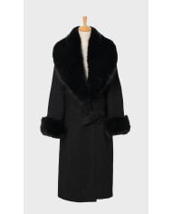 Manteau long laine & fourrure Noir