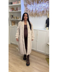 Manteau long laine & fourrure Noir