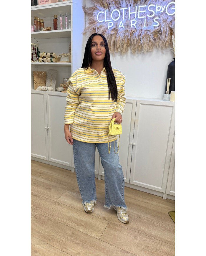 Polo Nacima rayé polaire Jaune & bleu