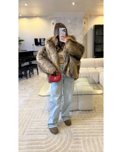 Fourrure Vegan Renard à capuche Taupe