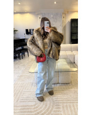 Fourrure Vegan Renard à capuche Taupe