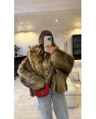 Fourrure Vegan Renard à capuche Taupe