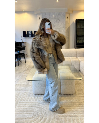 Fourrure Vegan taupe irisée