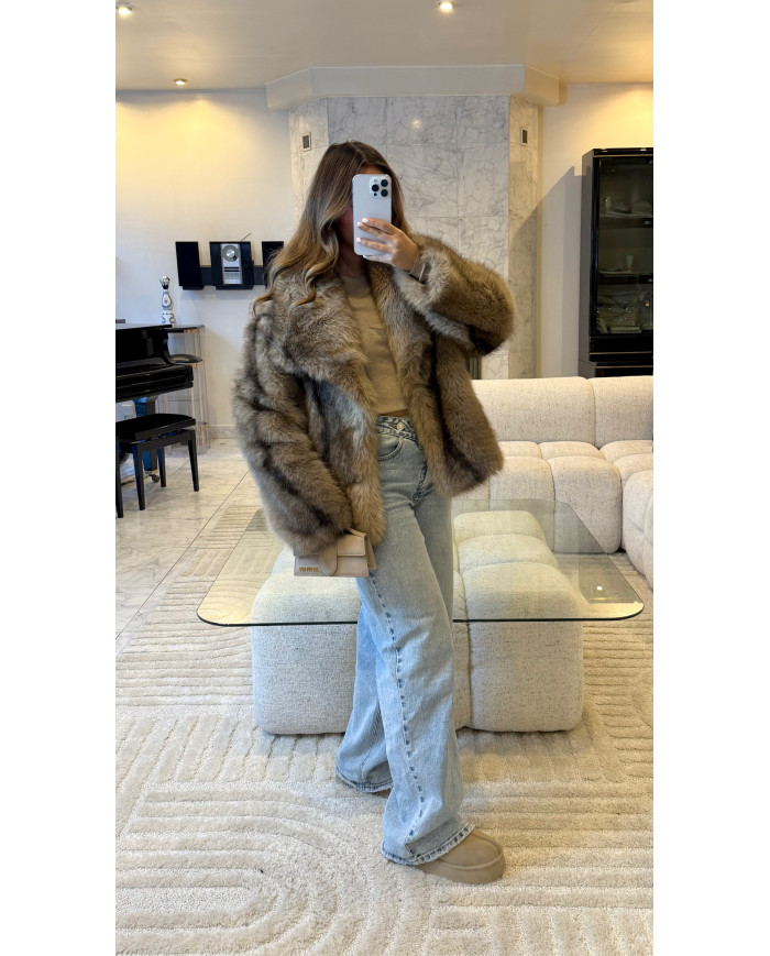 Fourrure Vegan taupe irisée