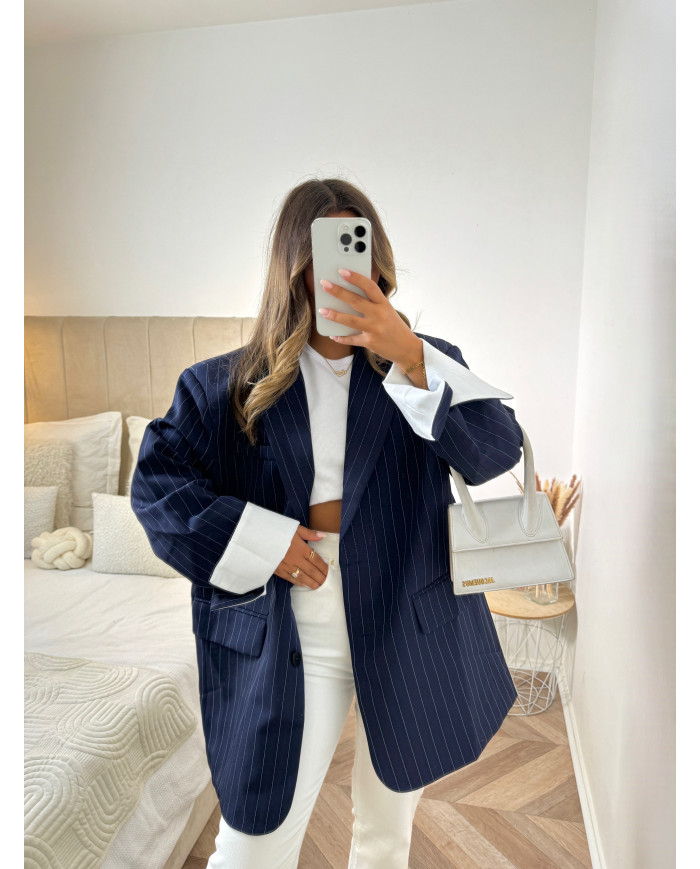 Blazer retroussé Oversize Bleu marine