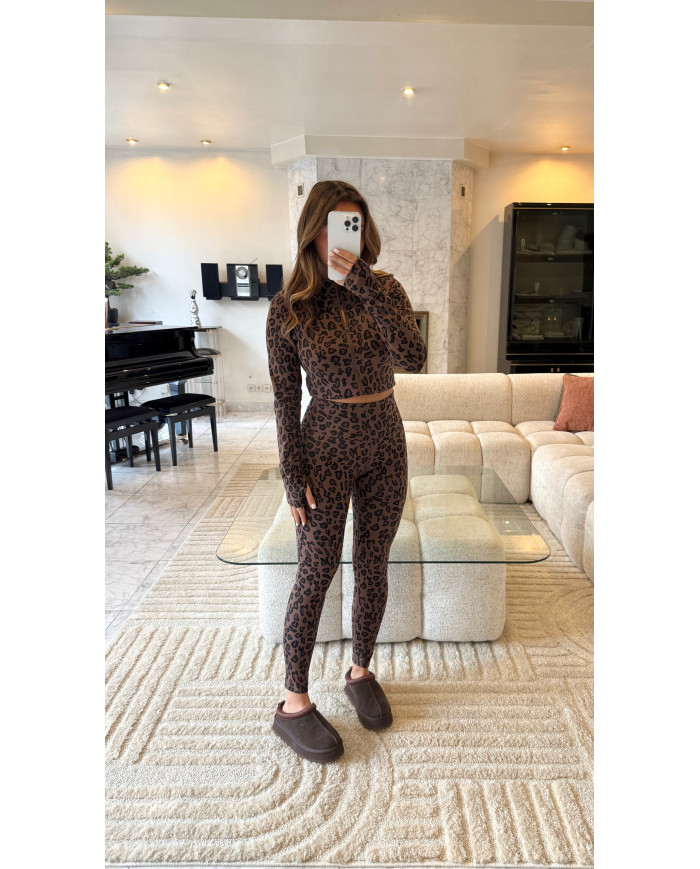Ensemble leggings molletonné léopard foncé