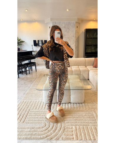 Ensemble Leggings Molletonné léopard Clair