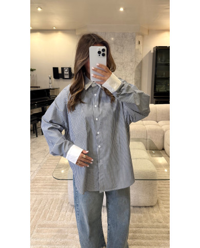 Chemise Oversize Bleu & blanche ( vendu avec cravate noir)