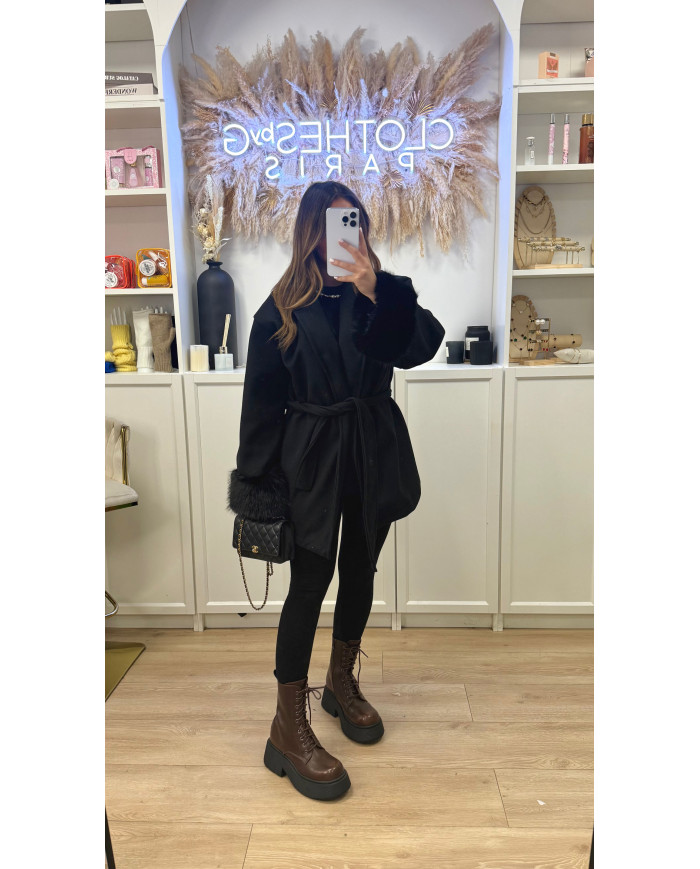 Manteau Alylin Noir & fourrure
