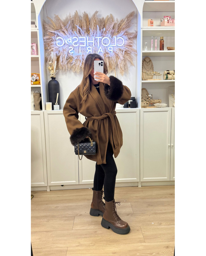 Manteau Alylin Choco & fourrure