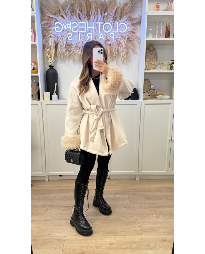 Manteau Alylin Beige & fourrure