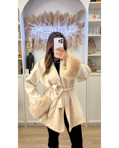 Manteau Alylin Beige & fourrure