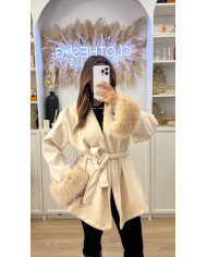 Manteau Alylin Beige & fourrure