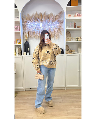 Pull en cachemire bandana Beige