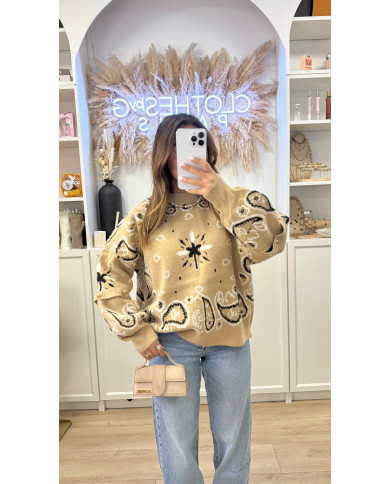 Pull en cachemire bandana Beige