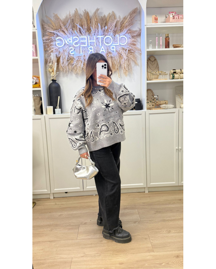 Pull en cachemire bandana Gris