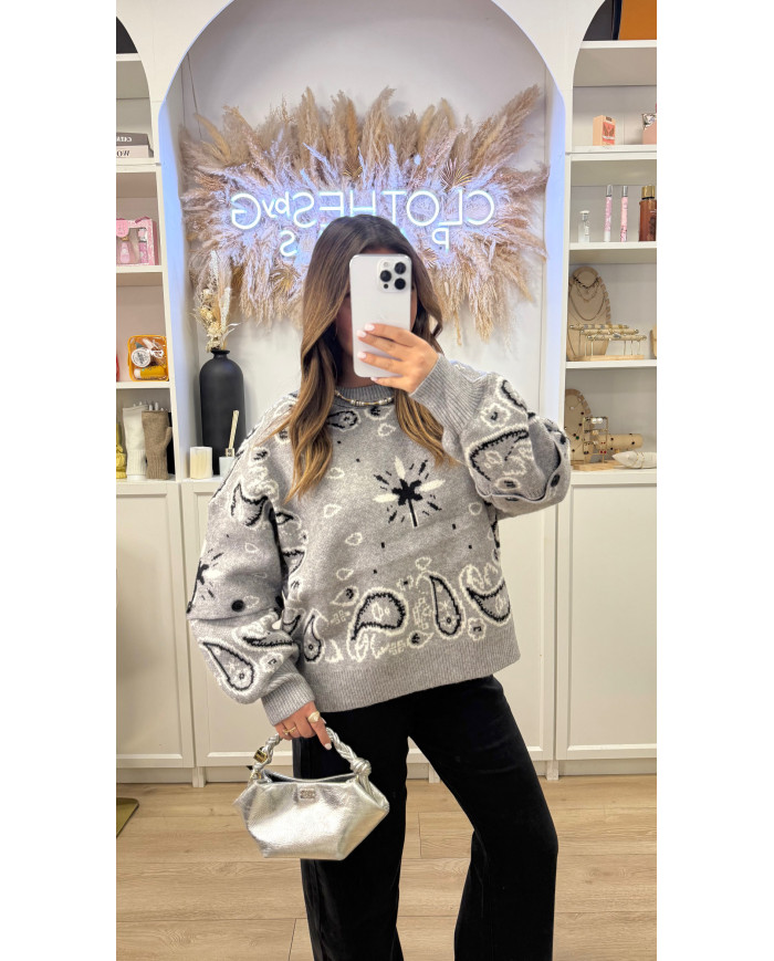 Pull en cachemire bandana Gris