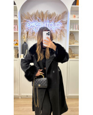 Manteau Trench col fourrure & manches noir