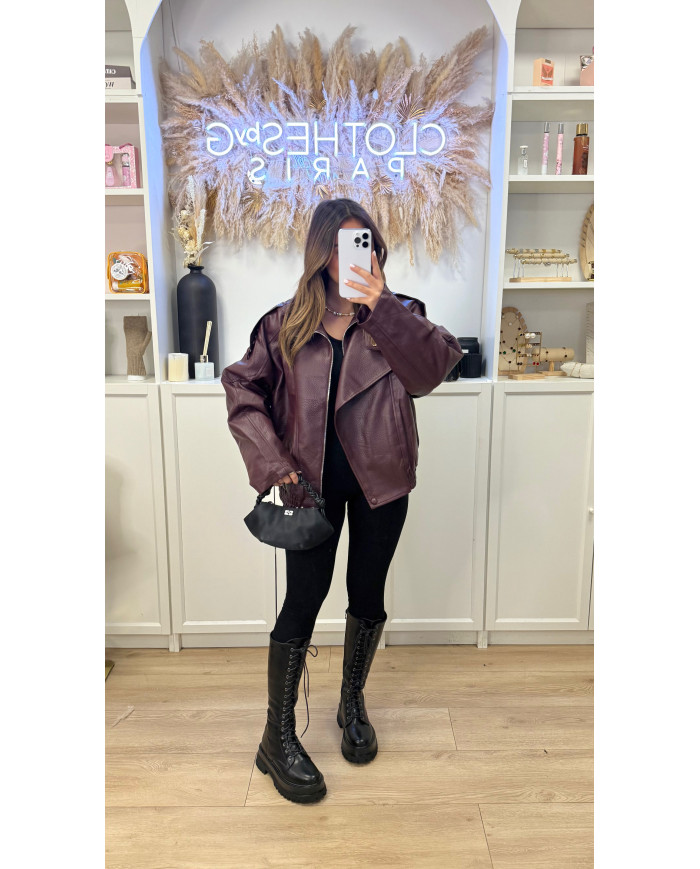 Bombardier Simili Oversize Bordeaux Épais