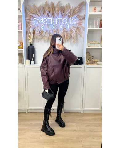 Bombardier Simili Oversize Bordeaux Épais