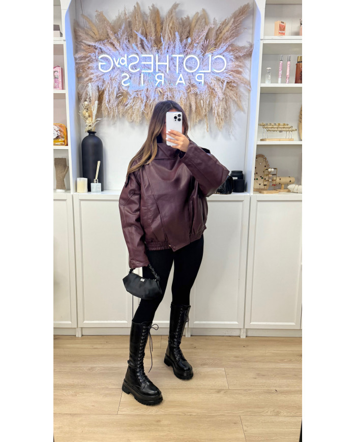 Bombardier Simili Oversize Bordeaux Épais