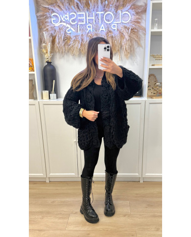 Gilet crochet Hand Fleurs noir