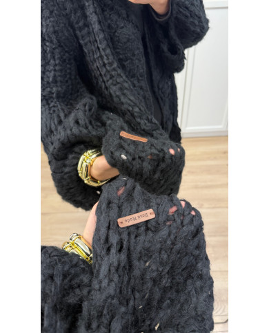 Gilet crochet Hand Fleurs noir