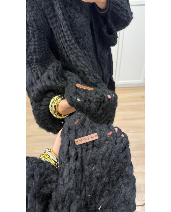 Gilet crochet Hand Fleurs noir