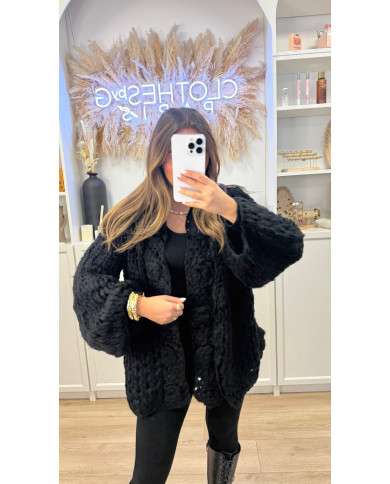 Gilet crochet Hand Fleurs noir