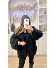 Gilet crochet Hand Fleurs noir