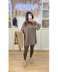 Pull Polaire Rayé beige & Choco