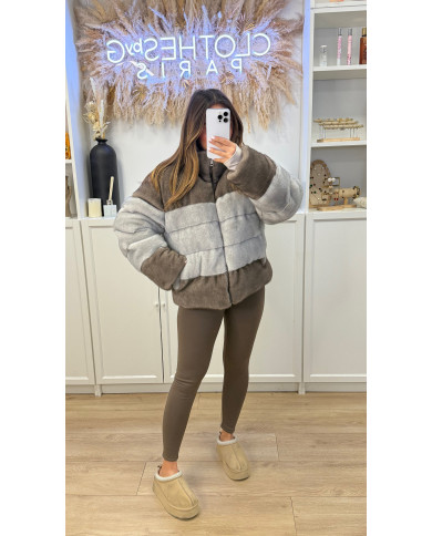 Doudoune à fourrure Bicolore Grey & Brown