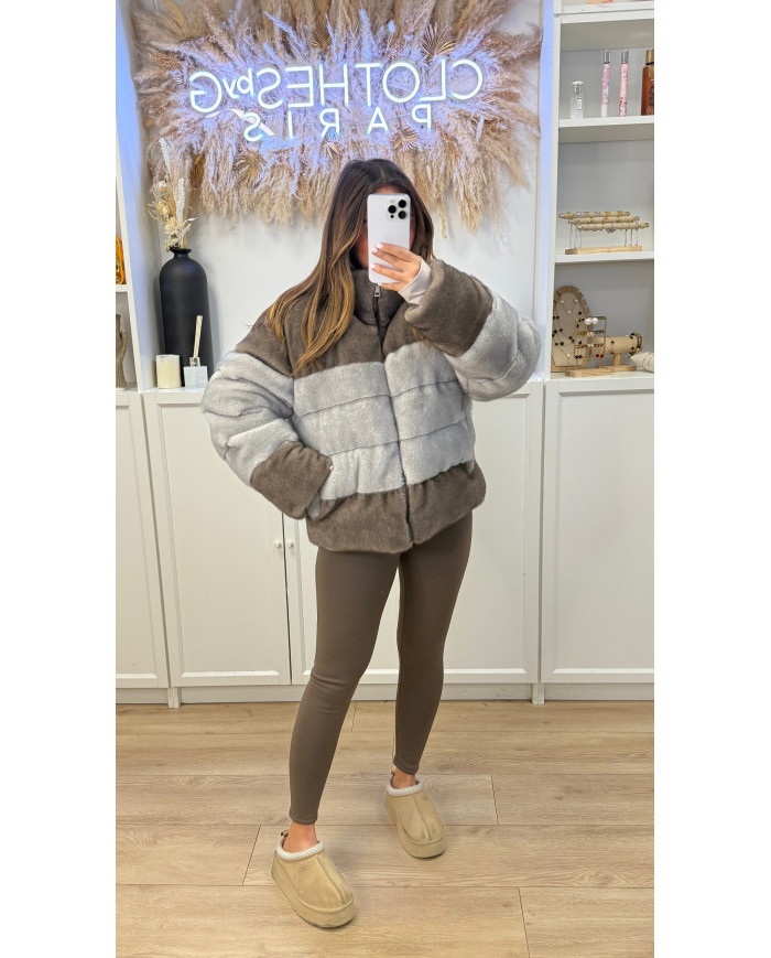 Doudoune à fourrure Bicolore Grey & Brown