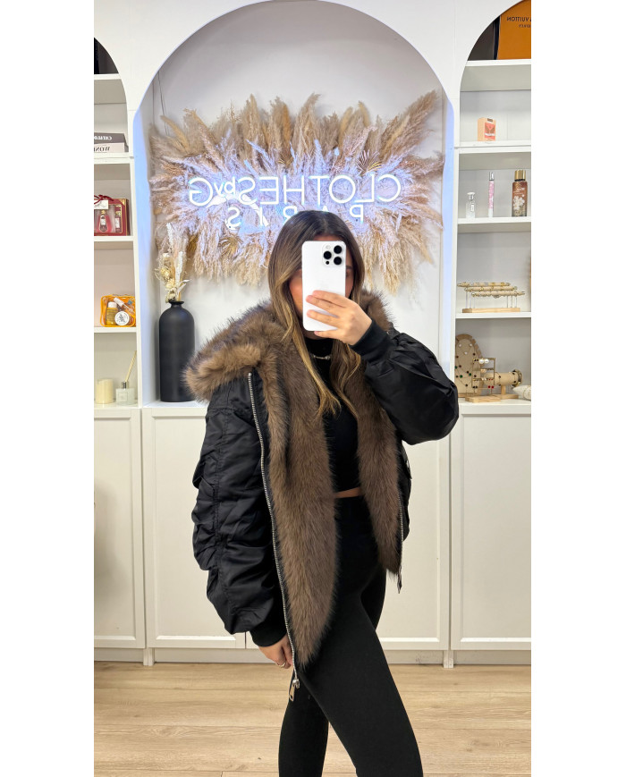 Bombers noir col fourrure choco