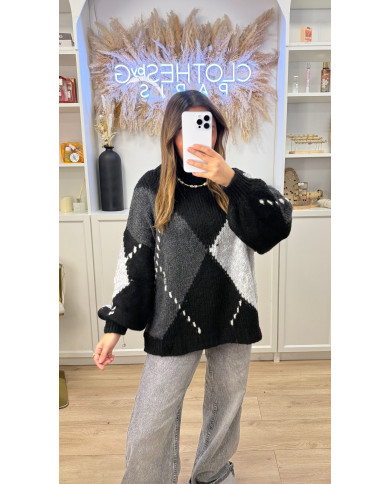 Pull Losange Gris & Noir