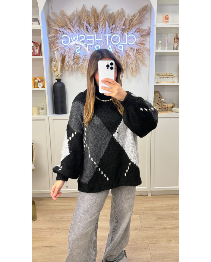 Pull Losange Gris & Noir