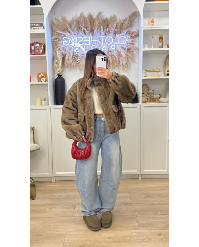 Veste Fourrure poches Taupe