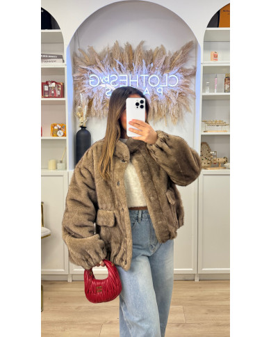 Veste Fourrure poches Taupe
