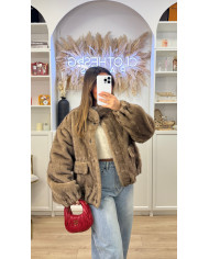 Veste Fourrure poches Taupe