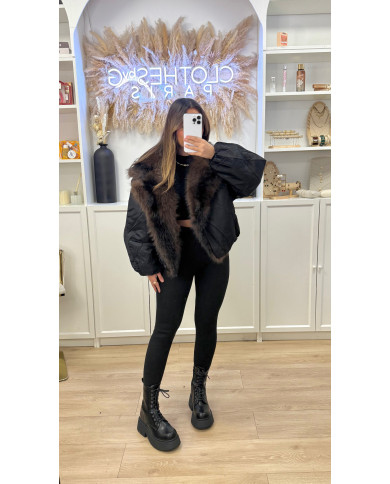 Bombers Crop Col fourrure Choco