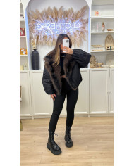 Bombers Crop Col fourrure Choco