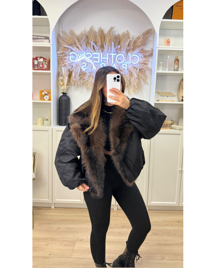 Bombers Crop Col fourrure Choco