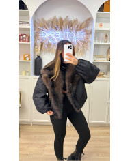 Bombers Crop Col fourrure Choco