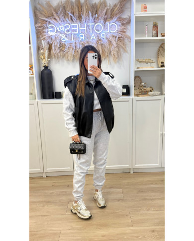 Veste sans Manches Simili Frankie Noir