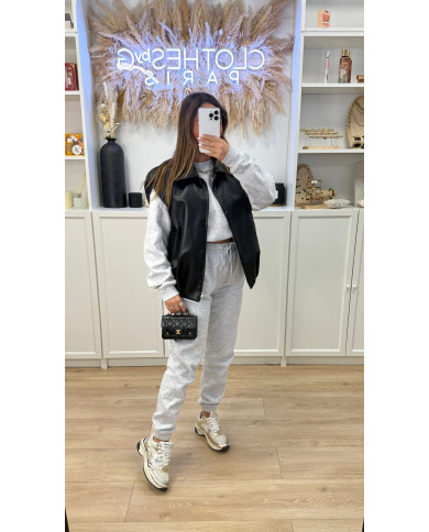 Veste sans Manches Simili Frankie Noir