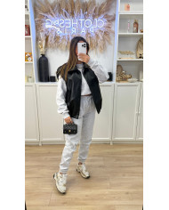 Veste sans Manches Simili Frankie Noir