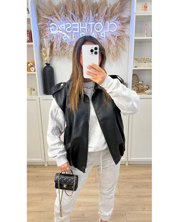 Veste sans Manches Simili Frankie Noir