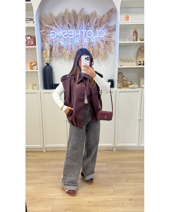 Veste sans Manches Simili Frankie Bordeaux