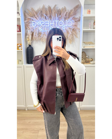 Veste sans Manches Simili Frankie Bordeaux