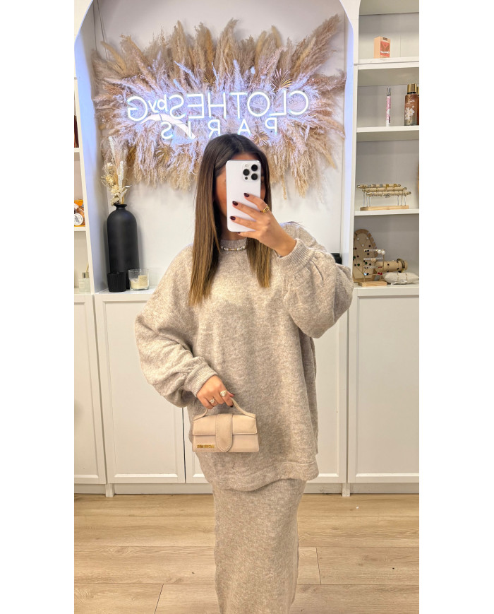 Ensemble jupe en maille beige